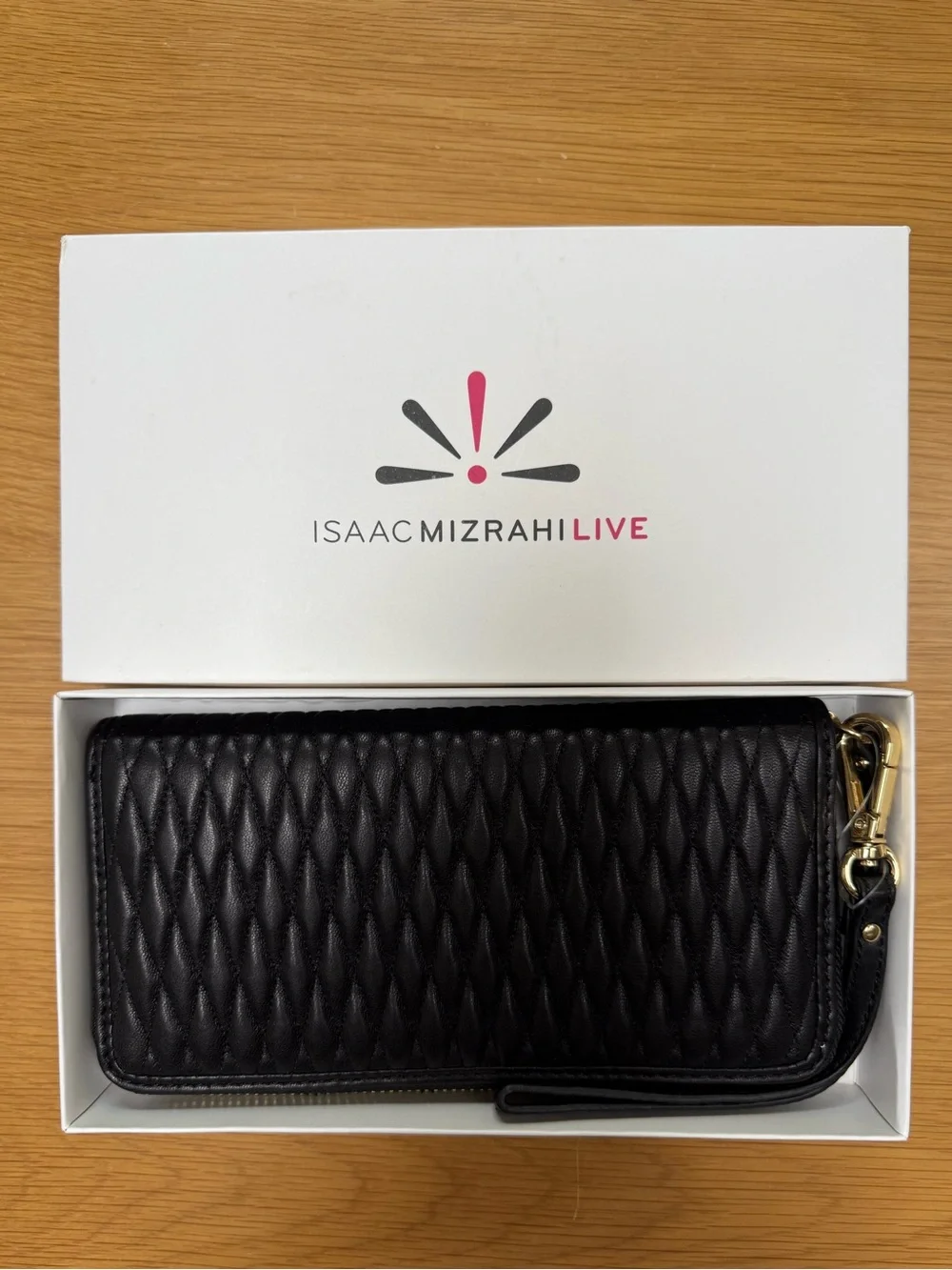 Isaac Mizrahi Black Leather Quilted Wristlet Card & Key Holder BN with Box